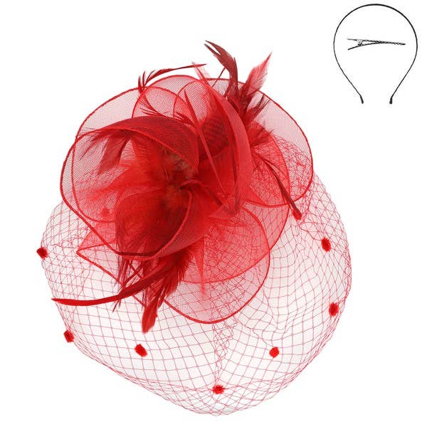 KENTUCKY DERBY FLOWER FEATHERS VEILED FASCINATOR