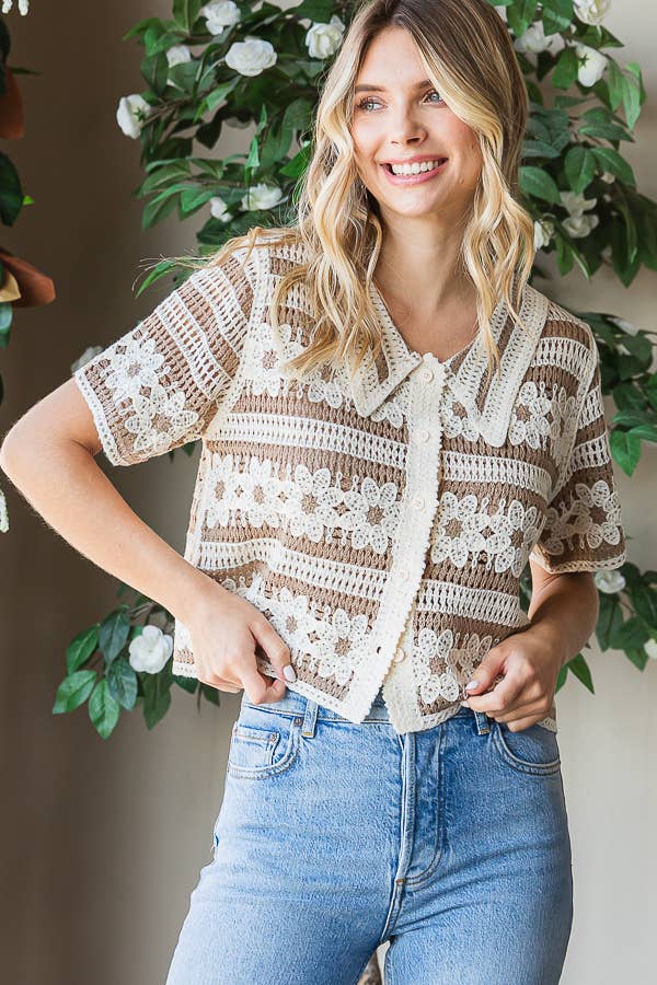 Button up Floral Crochet top