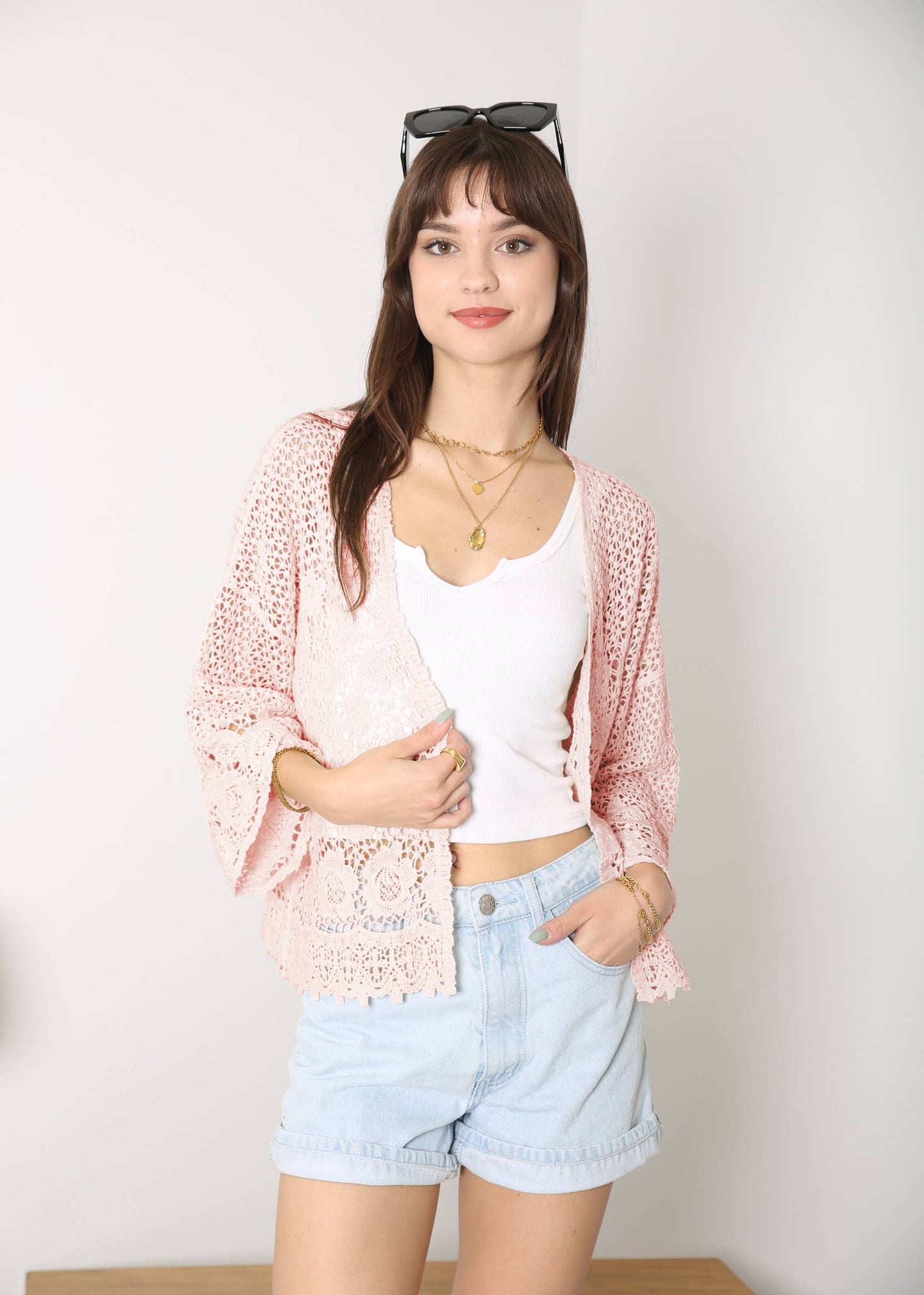 Embroidered Lace Kimono Crop Cardigan Half