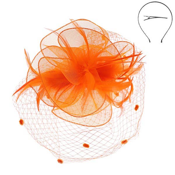 KENTUCKY DERBY FLOWER FEATHERS VEILED FASCINATOR