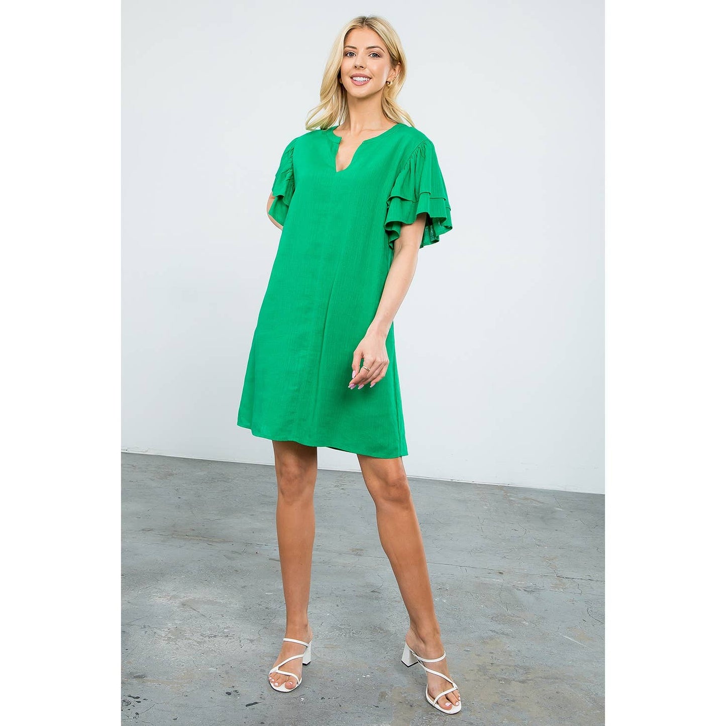 Flutter Sleeve V-Neck Dress