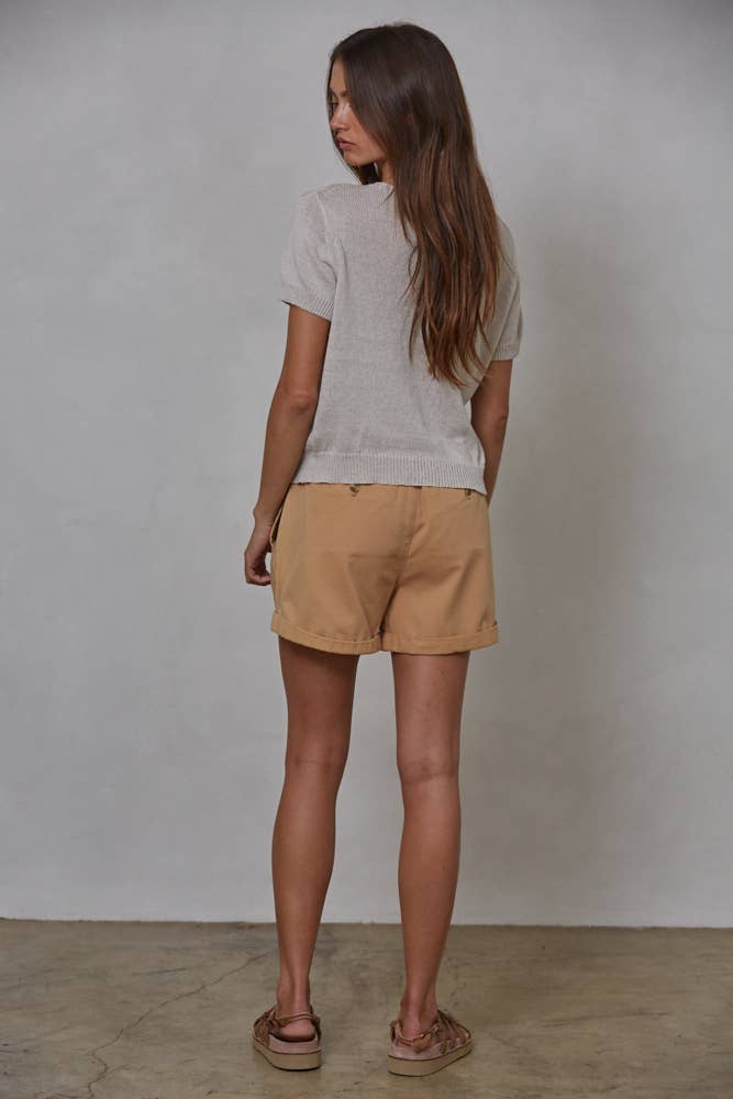 Knit Sweater Cotton Polyester Short Sleeve Top