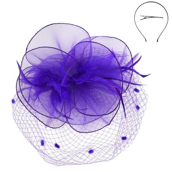 KENTUCKY DERBY FLOWER FEATHERS VEILED FASCINATOR
