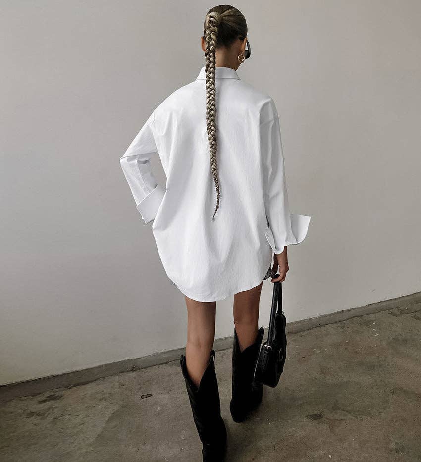 White Lapel Loose  Daily Shirt