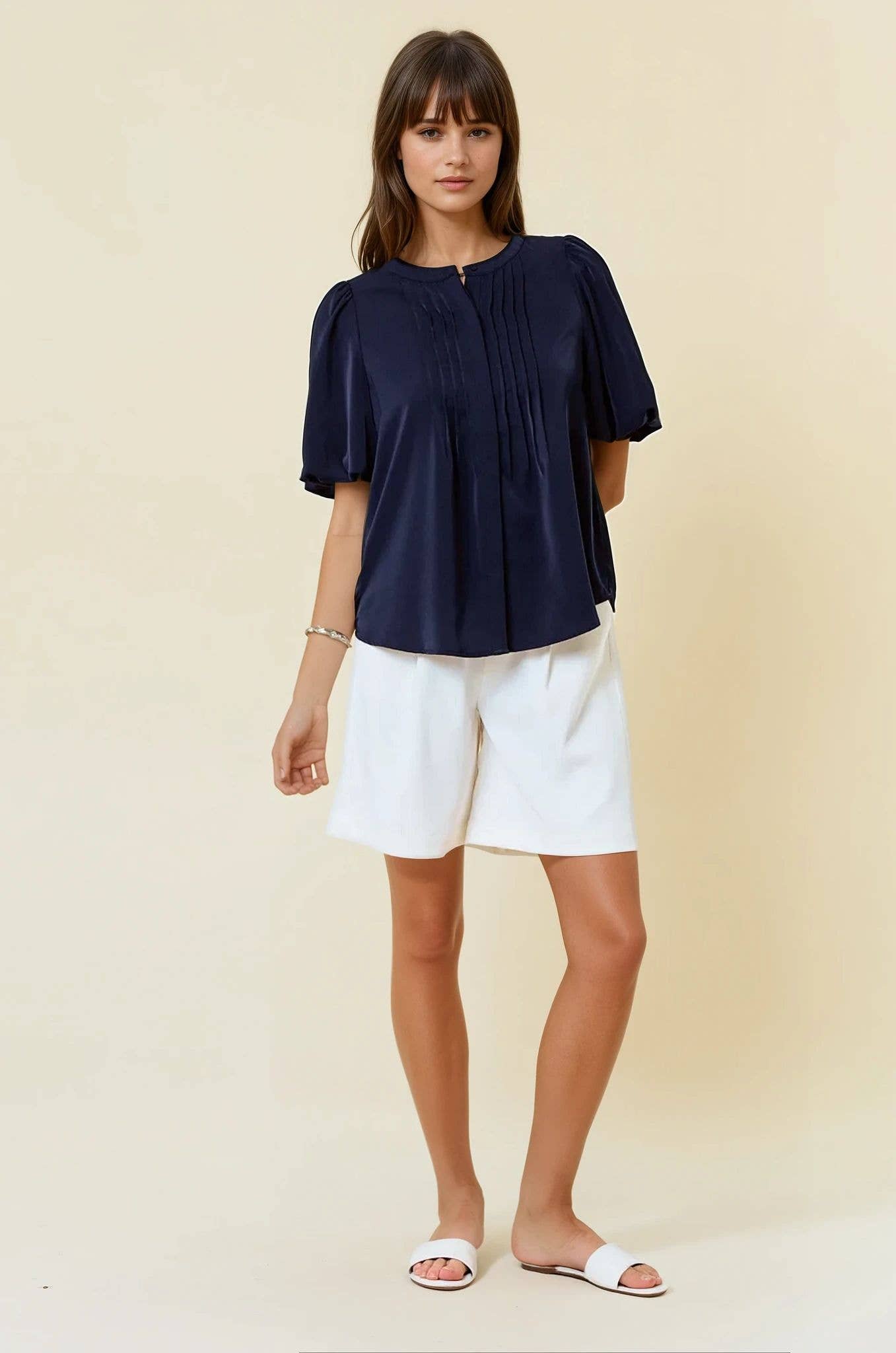 BUBBLE PINTUCK BUTTON DOWN BLOUSE