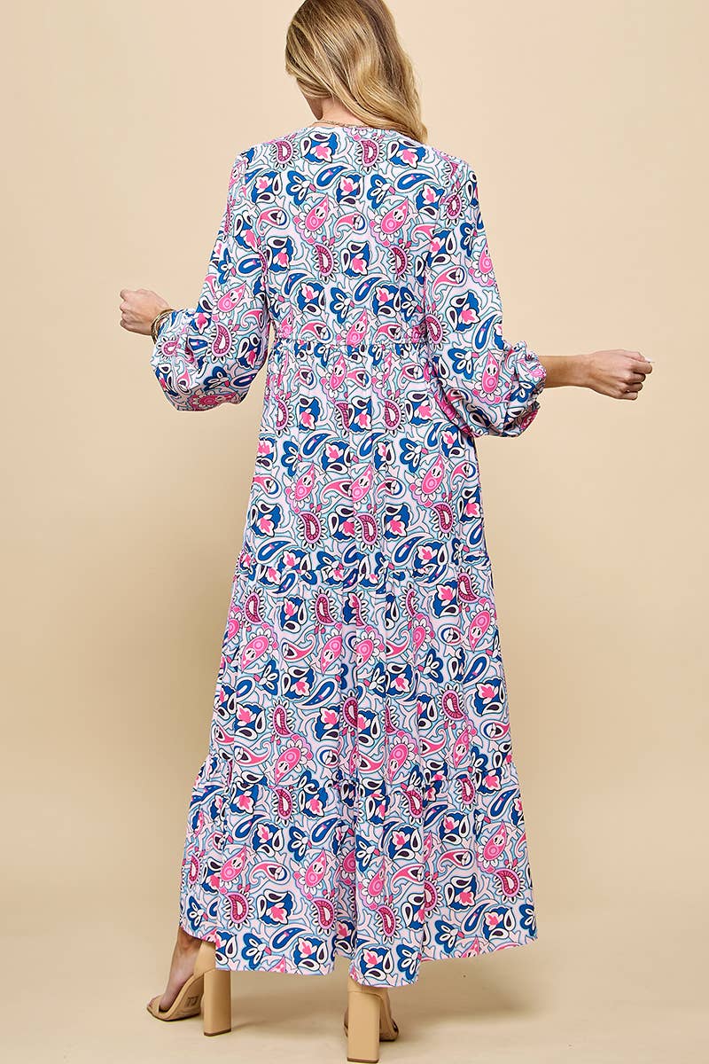 Paisley Print V neck Maxi Dress