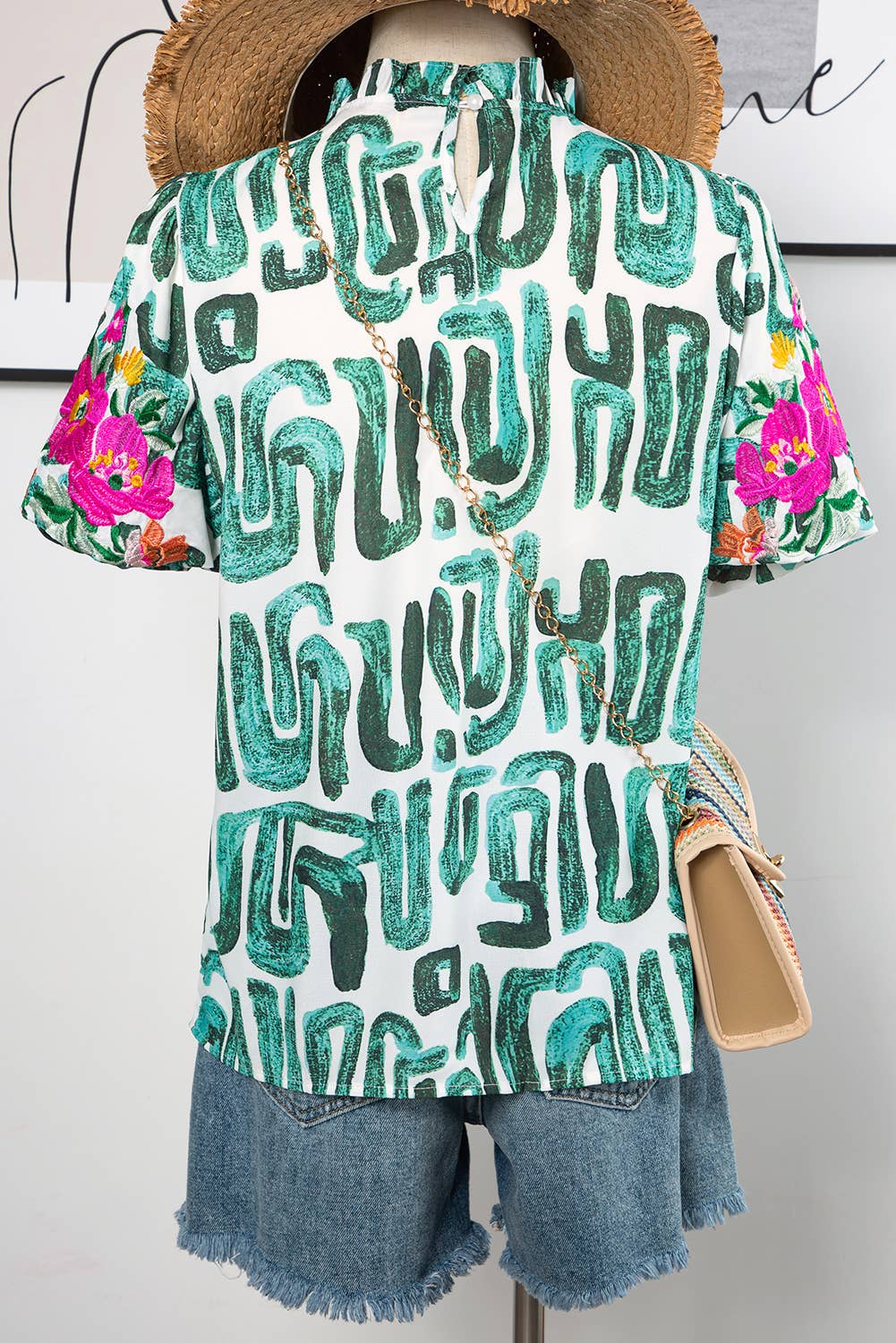 BOHO Embroidered Puff Sleeve Frilled Top