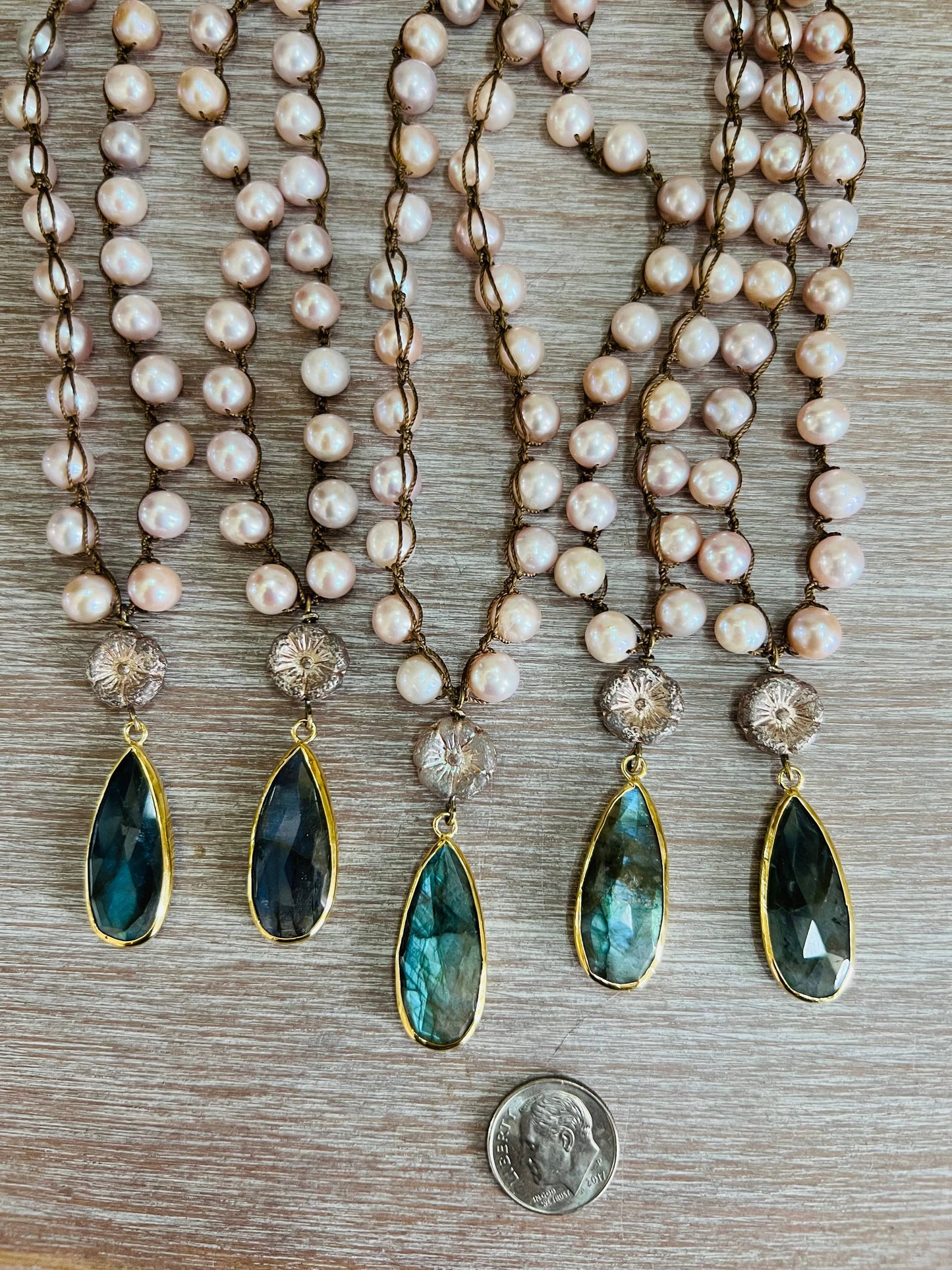 Freshwater Pearl and Labradorite Drop Necklace