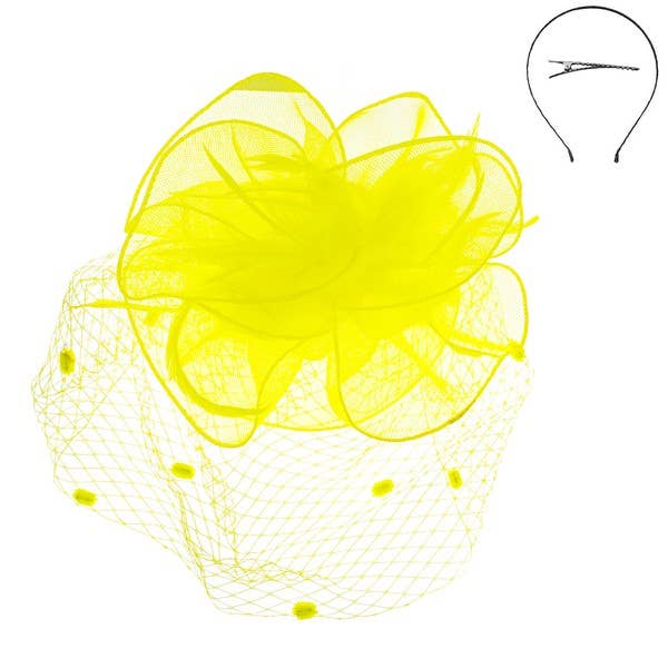 KENTUCKY DERBY FLOWER FEATHERS VEILED FASCINATOR