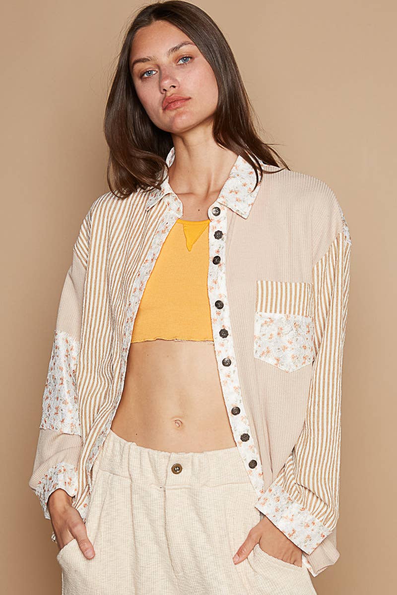 Long sleeve embroidered button down shirt