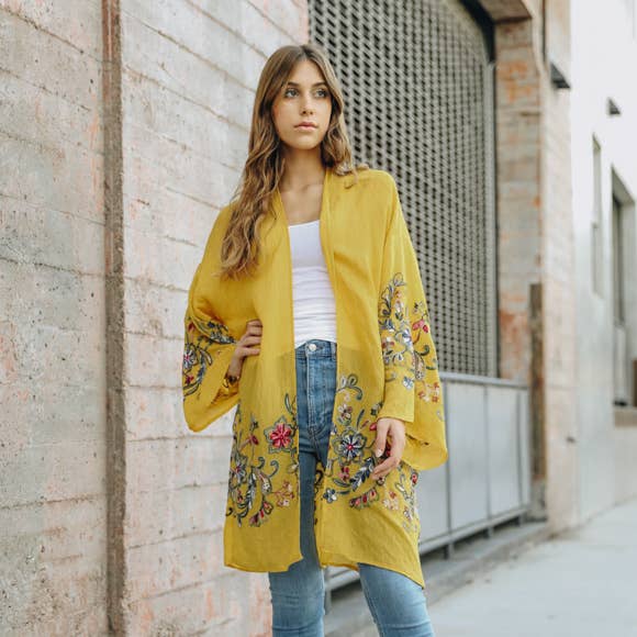 Long Floral Kimono Cardigan