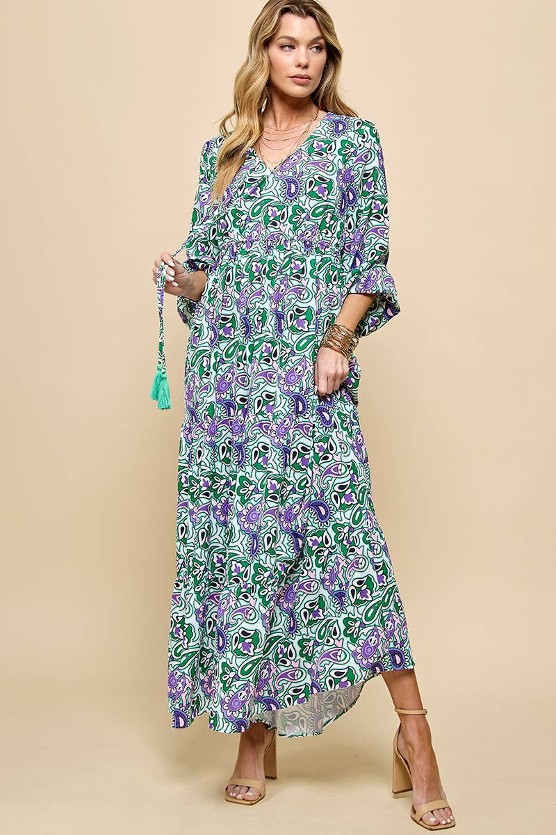 Paisley Print V neck Maxi Dress