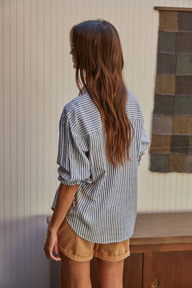 Woven Cotton Collar Neck Button Front Long Sleeve