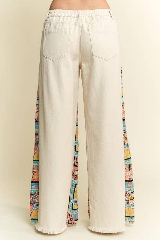 MID RISE PAISLEY PRINT PATCHWORK STRAIGHT LEG PANT