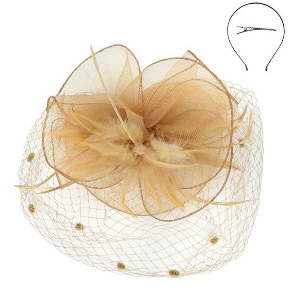 KENTUCKY DERBY FLOWER FEATHERS VEILED FASCINATOR