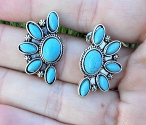 Small Turquoise Cluster Stud Earrings