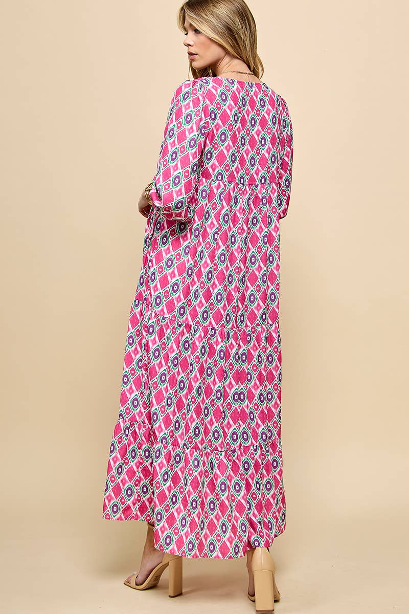 3/4 Lantern Sleeve Print Boho Maxi Dress
