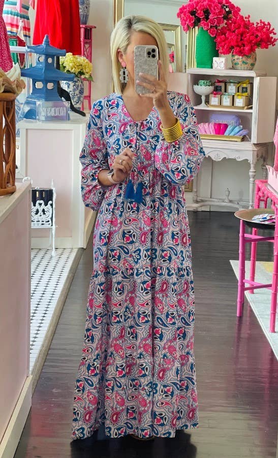 Paisley Print V neck Maxi Dress
