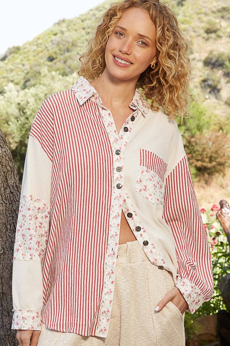 Long sleeve embroidered button down shirt