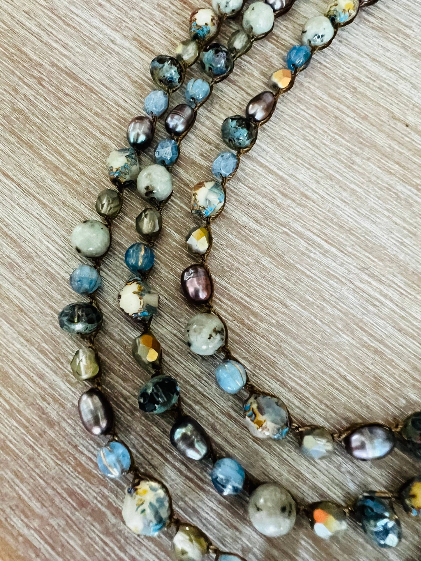 Denim Beach Wrap Necklace or Bracelet, Stones And Pearls