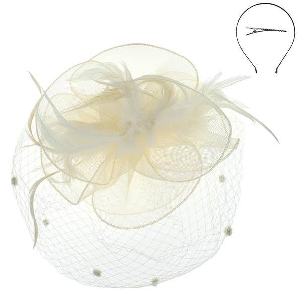 KENTUCKY DERBY FLOWER FEATHERS VEILED FASCINATOR