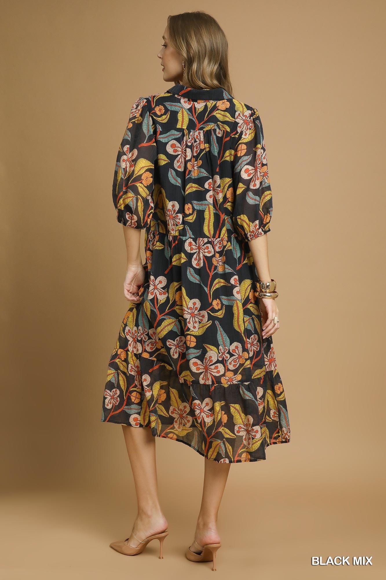 Floral Black Print Midi Dress