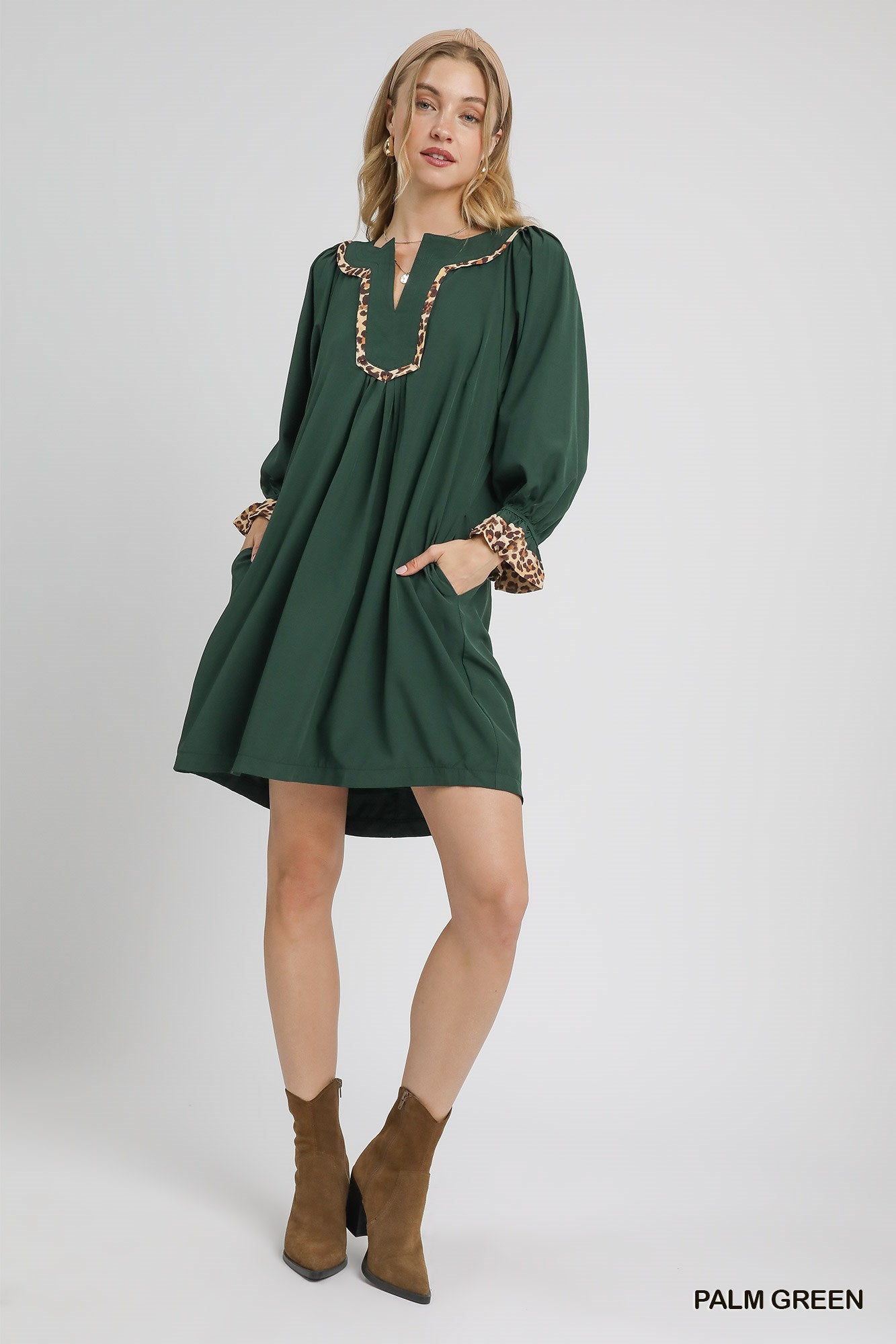 Tunic Dress with Leopard Trim Accents