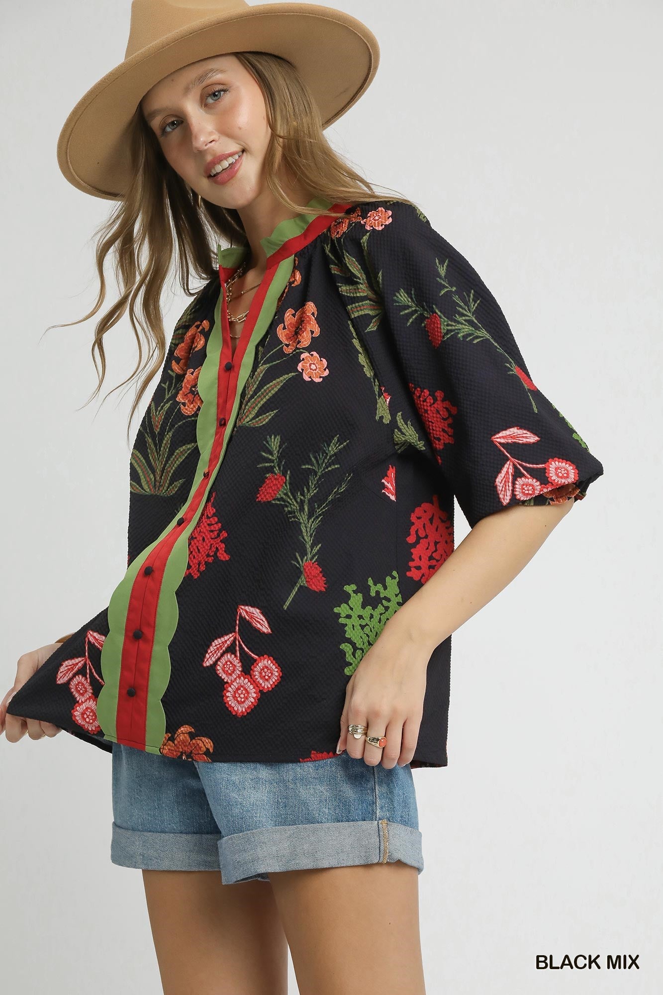 Textured Blouse with Scalloped Trim