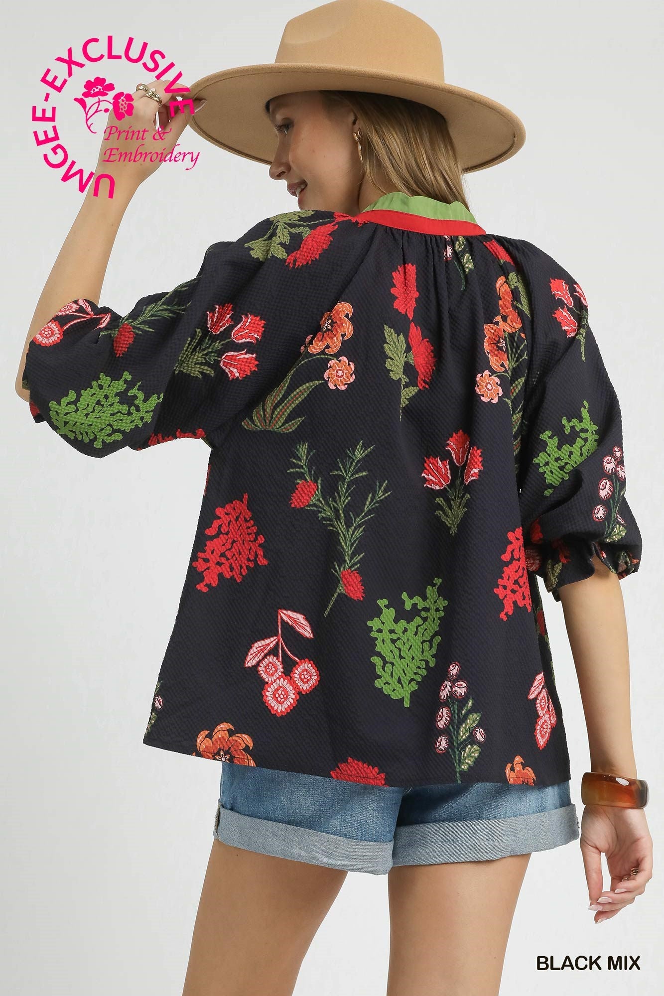 Textured Blouse with Scalloped Trim
