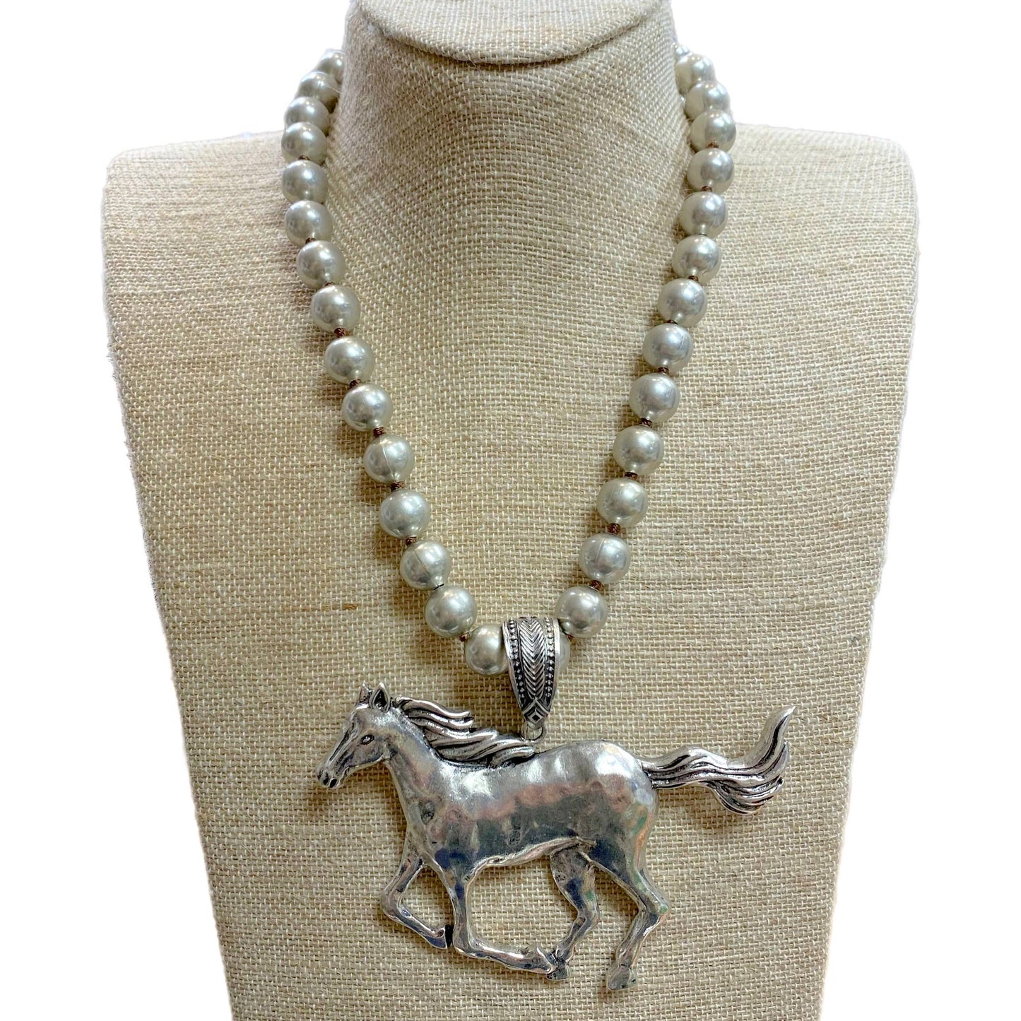Running Horse Pendant on 12mm Faux Navajo Pearl Necklace