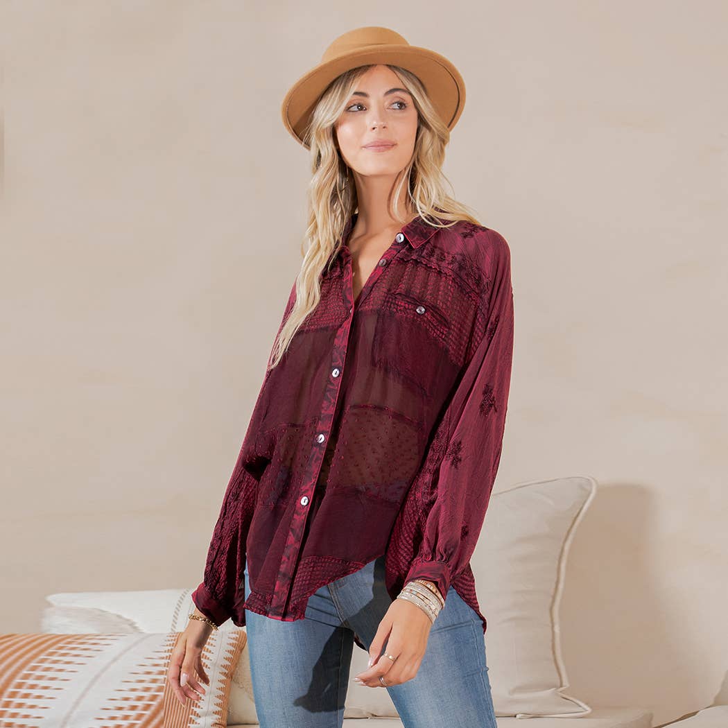 Embroidery Bishop Sleeves Loose Top