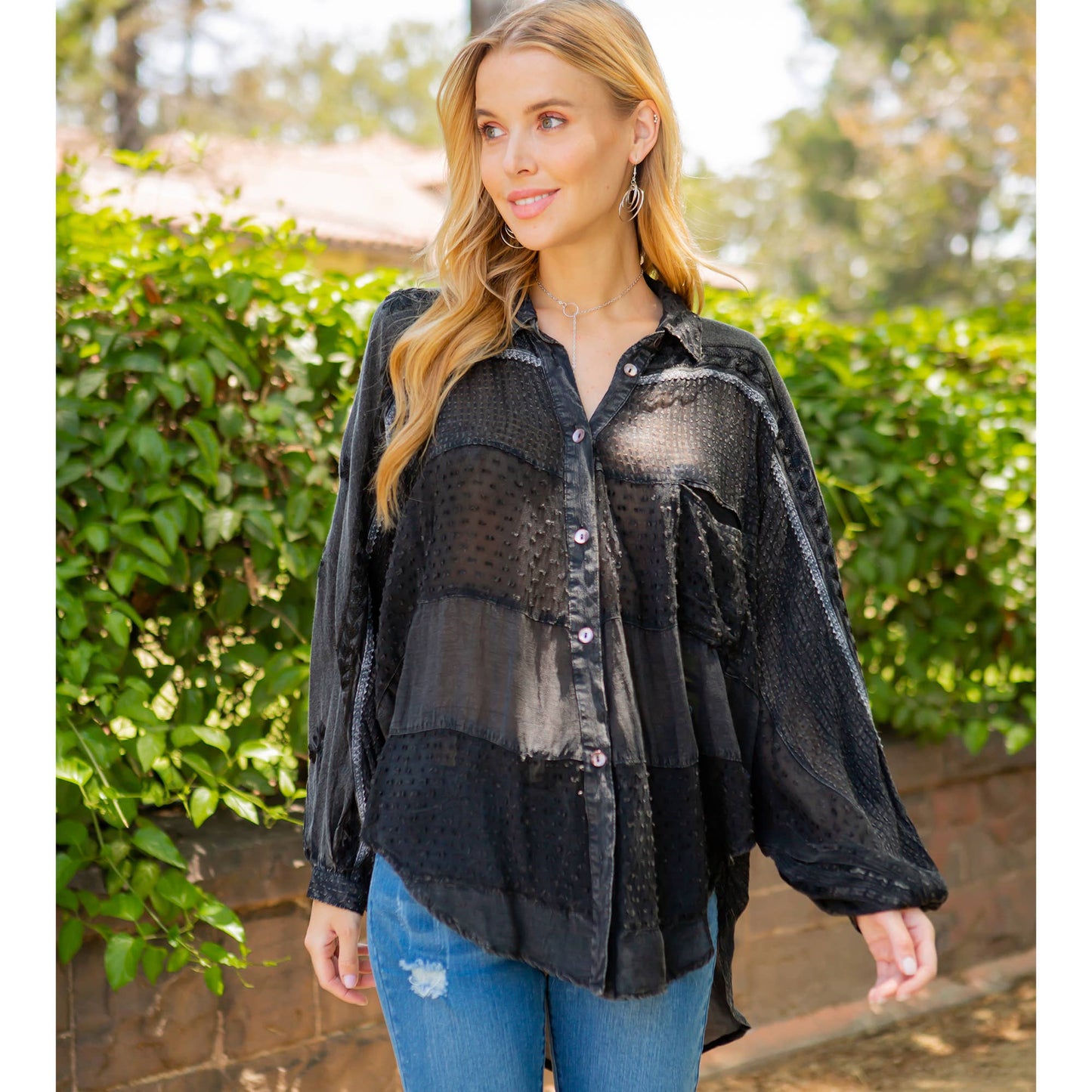 Embroidery Bishop Sleeves Loose Top
