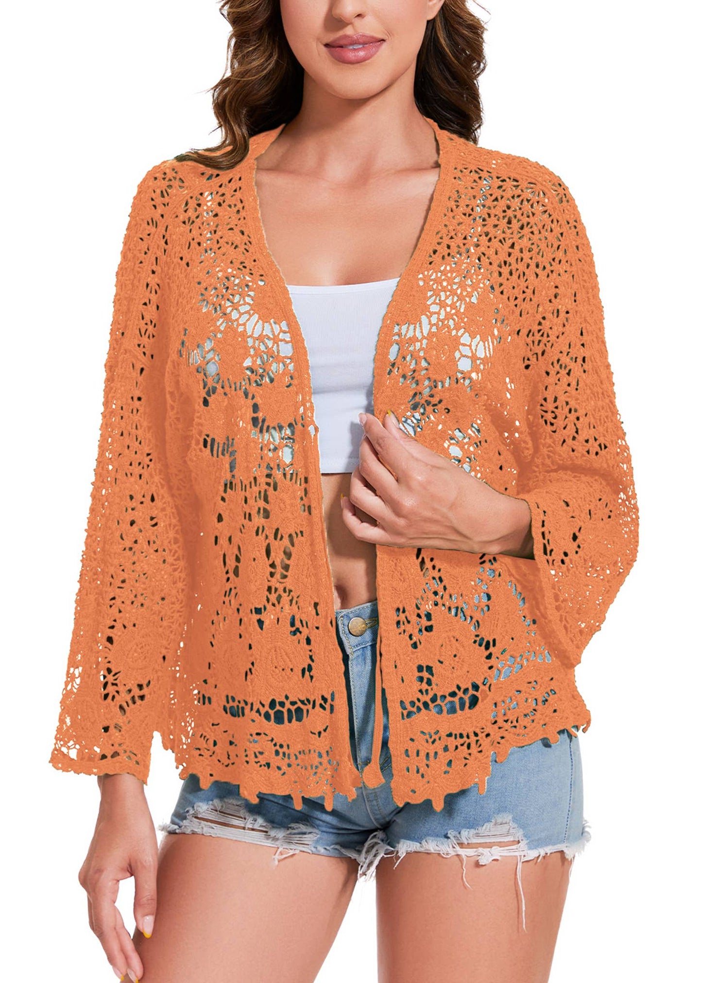 Embroidered Lace Kimono Crop Cardigan Half
