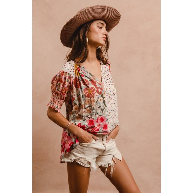 PRINT MIX AND MATCH PEASANT TOP