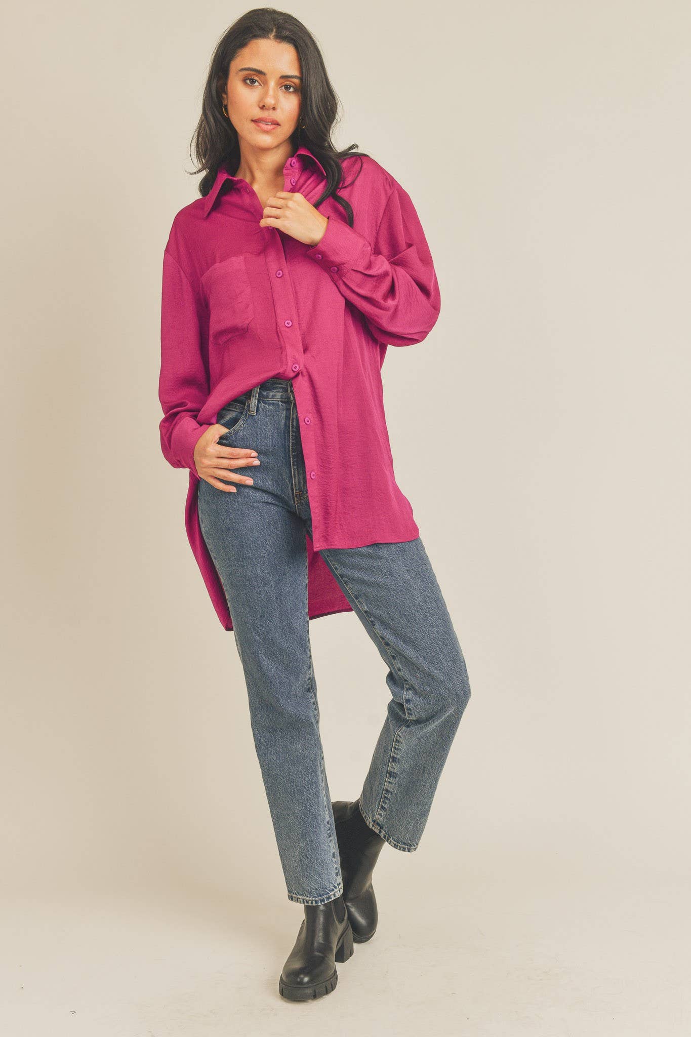 COLLARED BUTTON DOWN TUNIC SHIRT