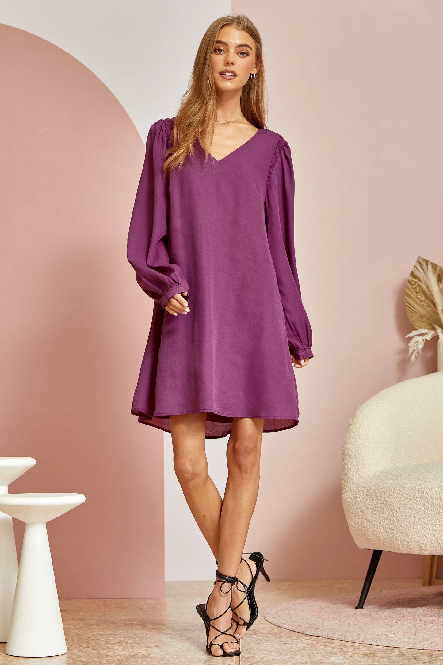 V Neck Flowy Woven Dress