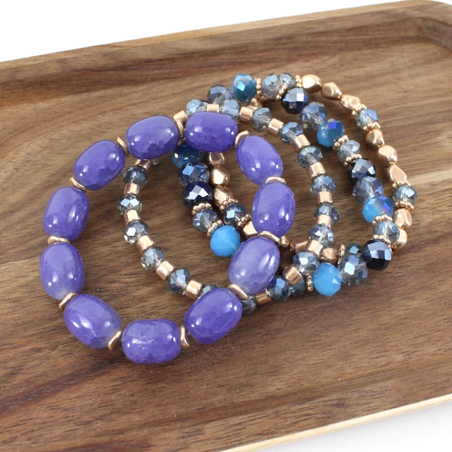 4 Row Crack Stone Bead Bracelet Set