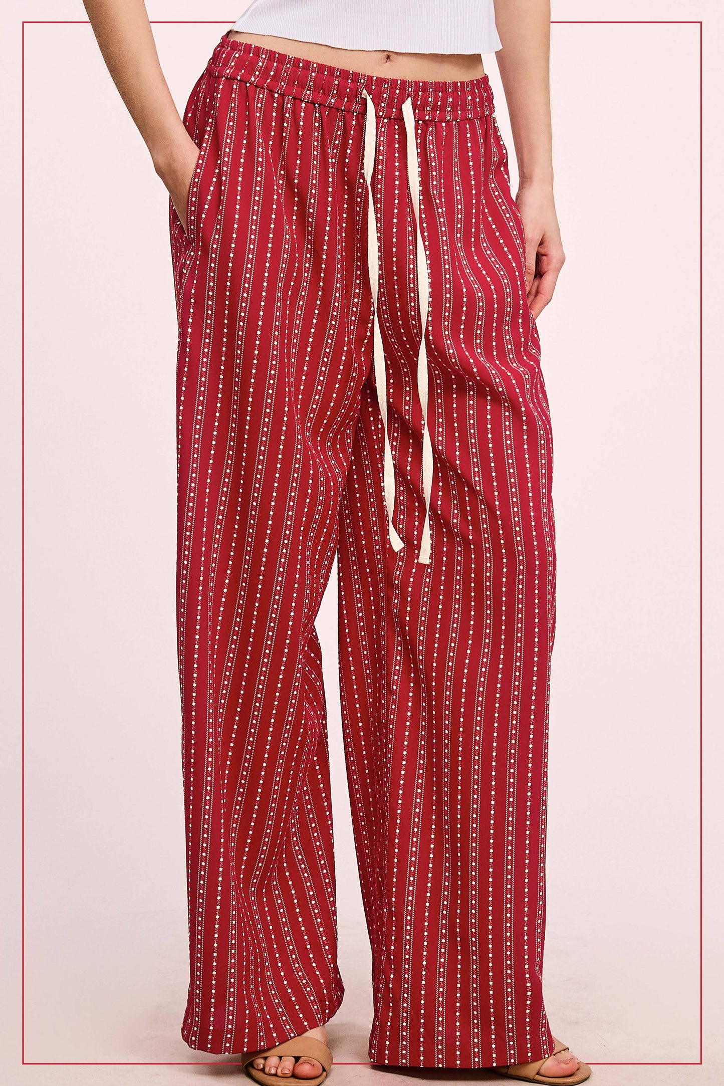 Patterned Design Relaxed Fit Pants With Pockets