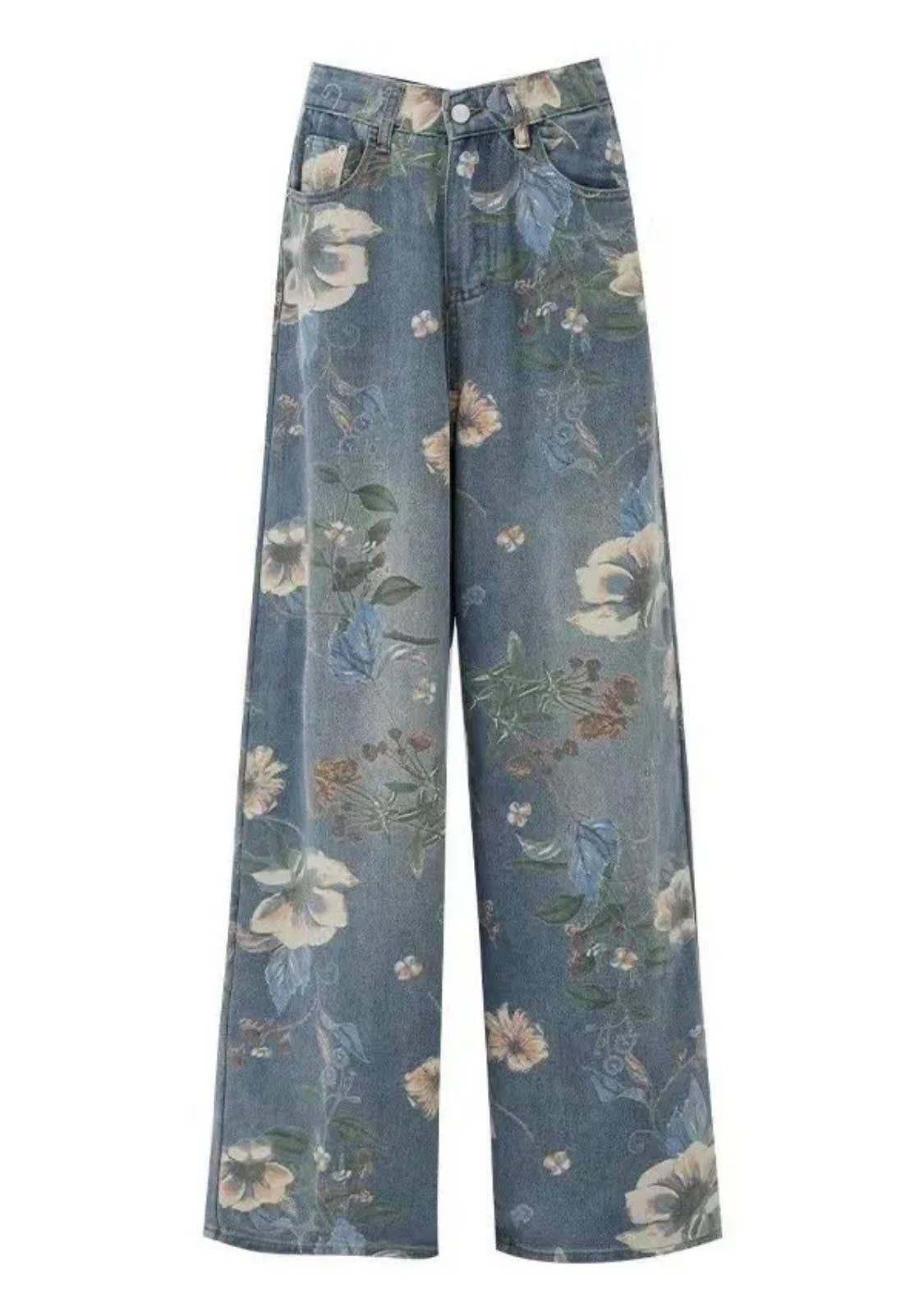 Floral Print Denim Jeans