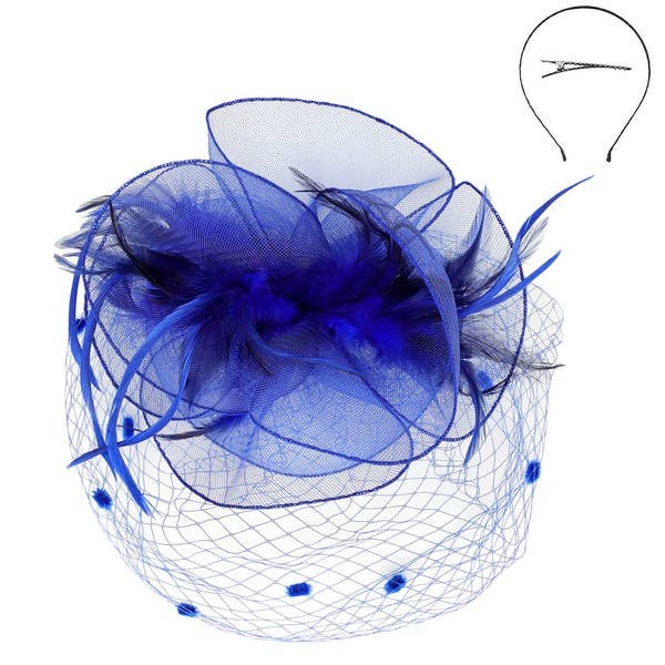 KENTUCKY DERBY FLOWER FEATHERS VEILED FASCINATOR