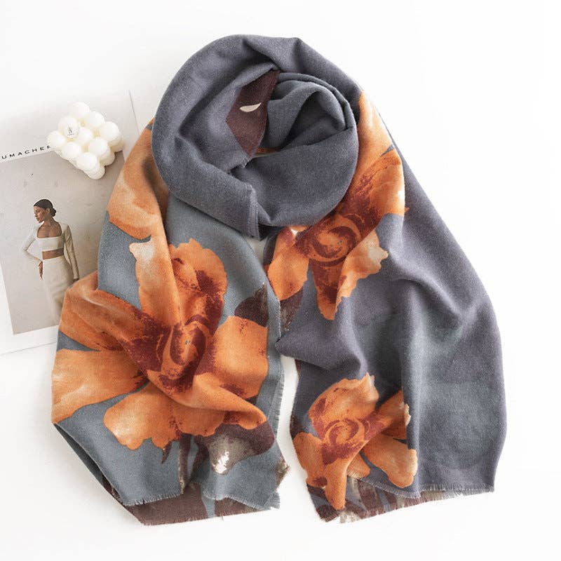 Hibiscus Print Tassel Scarf