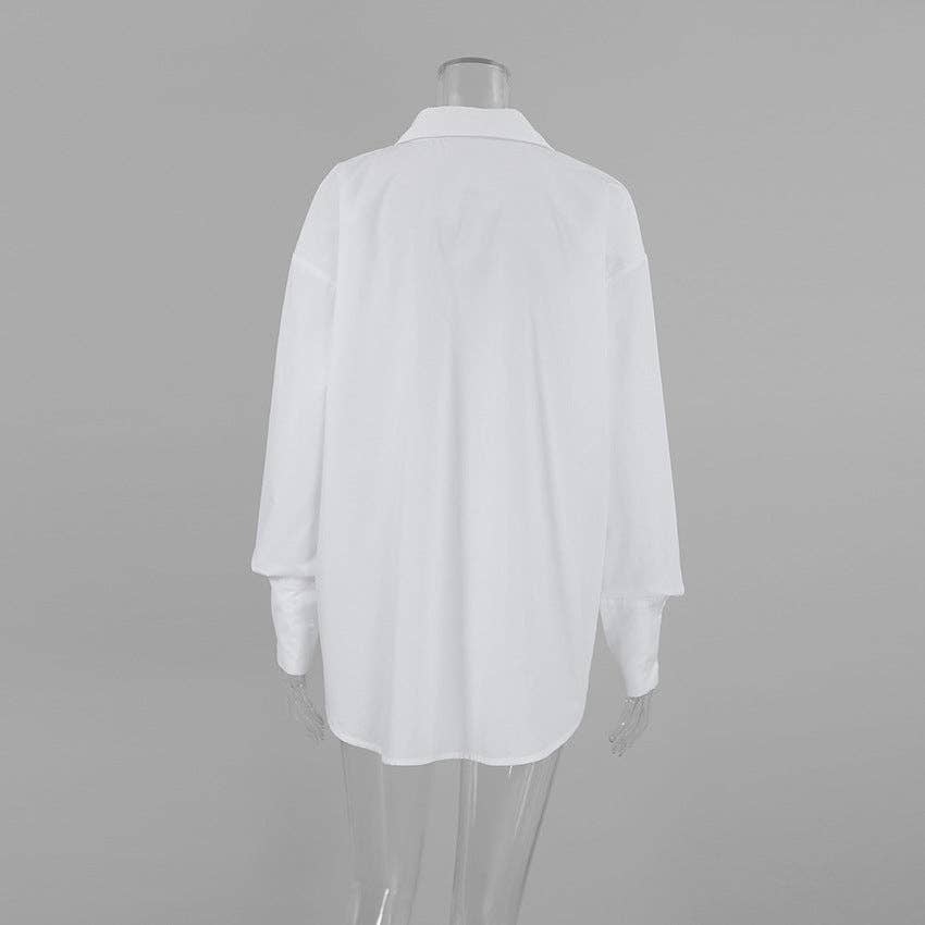 White Lapel Loose  Daily Shirt