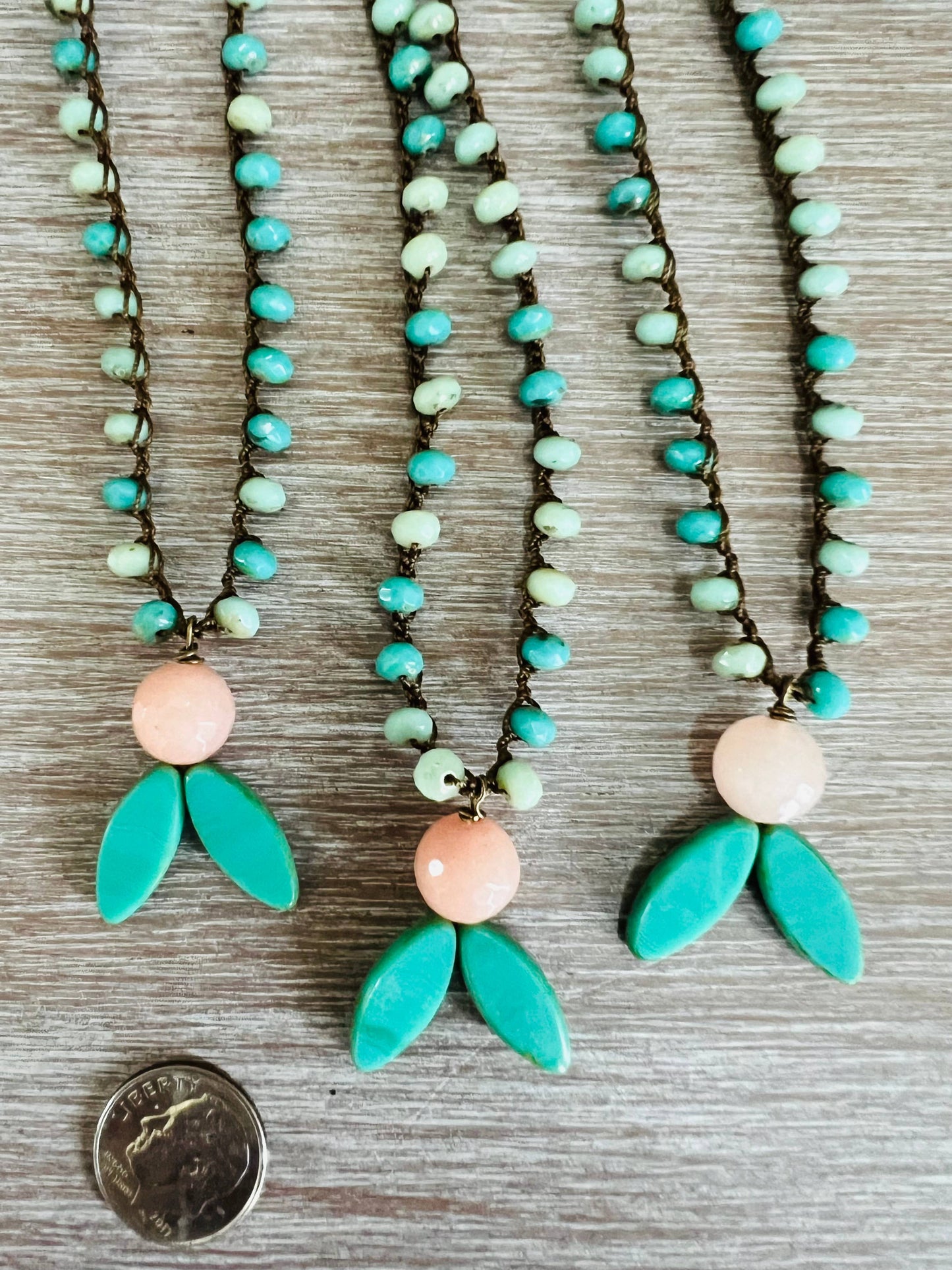 Orange Blossom And Aqua Retro Flower Pendant Necklace