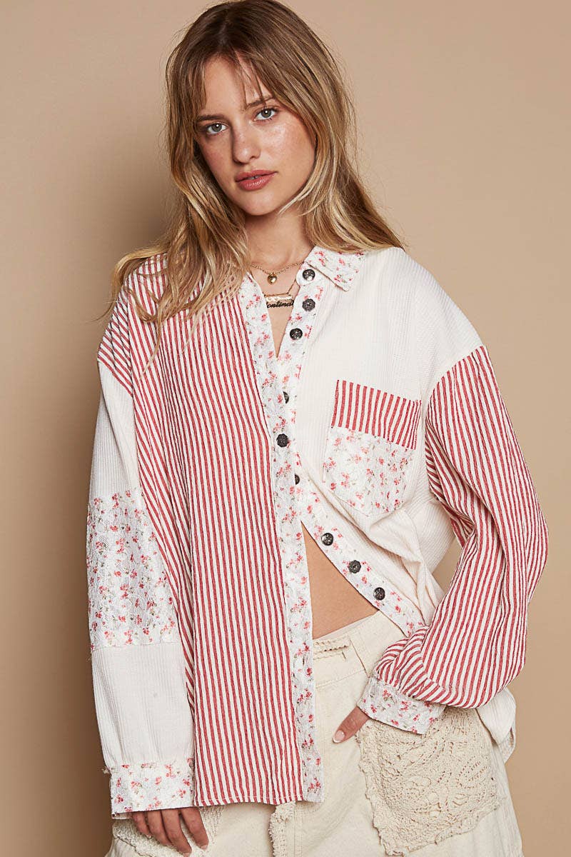 Long sleeve embroidered button down shirt