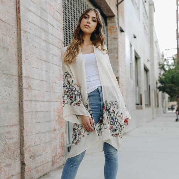 Long Floral Kimono Cardigan