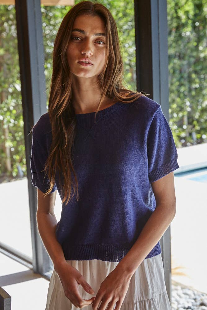 Knit Sweater Cotton Polyester Short Sleeve Top