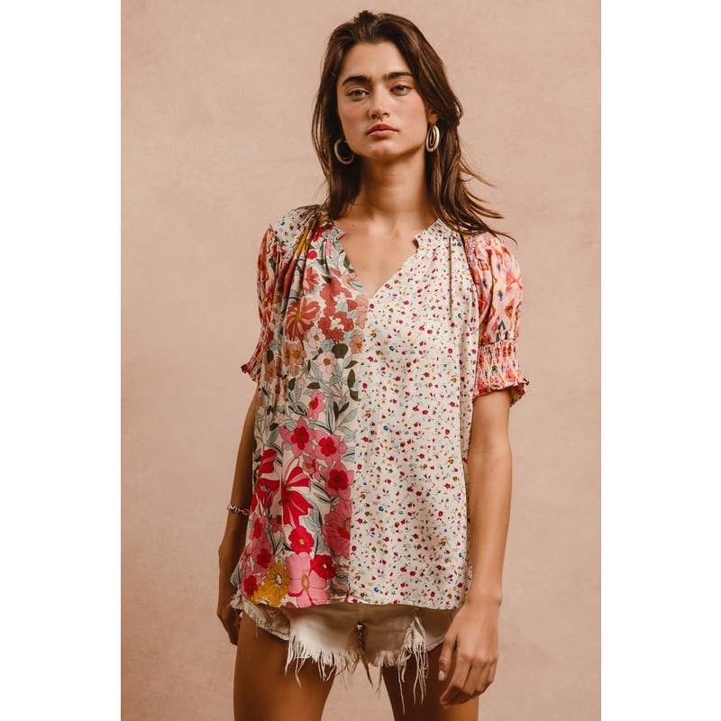 PRINT MIX AND MATCH PEASANT TOP