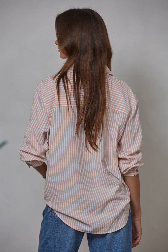 Woven Cotton Collar Neck Button Front Long Sleeve