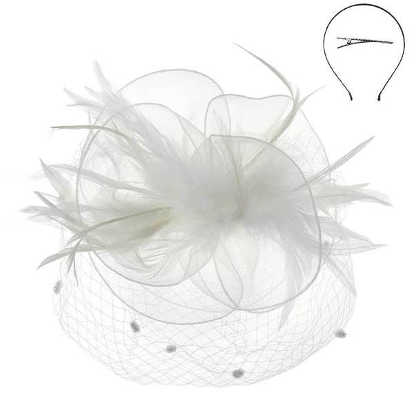 KENTUCKY DERBY FLOWER FEATHERS VEILED FASCINATOR