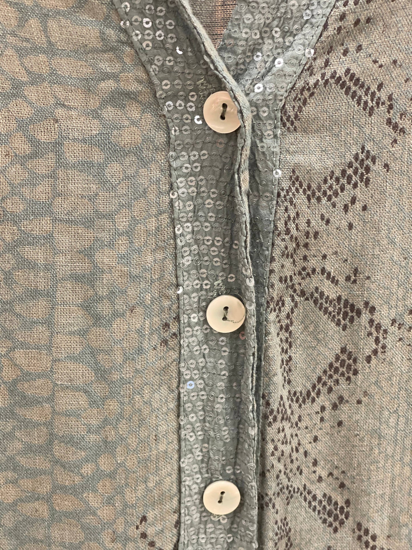 Snake Print Tunic Dress with Sequins and Buttons